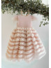 Blush Satin Tulle V Back Cupcake Flower Girl Dress
